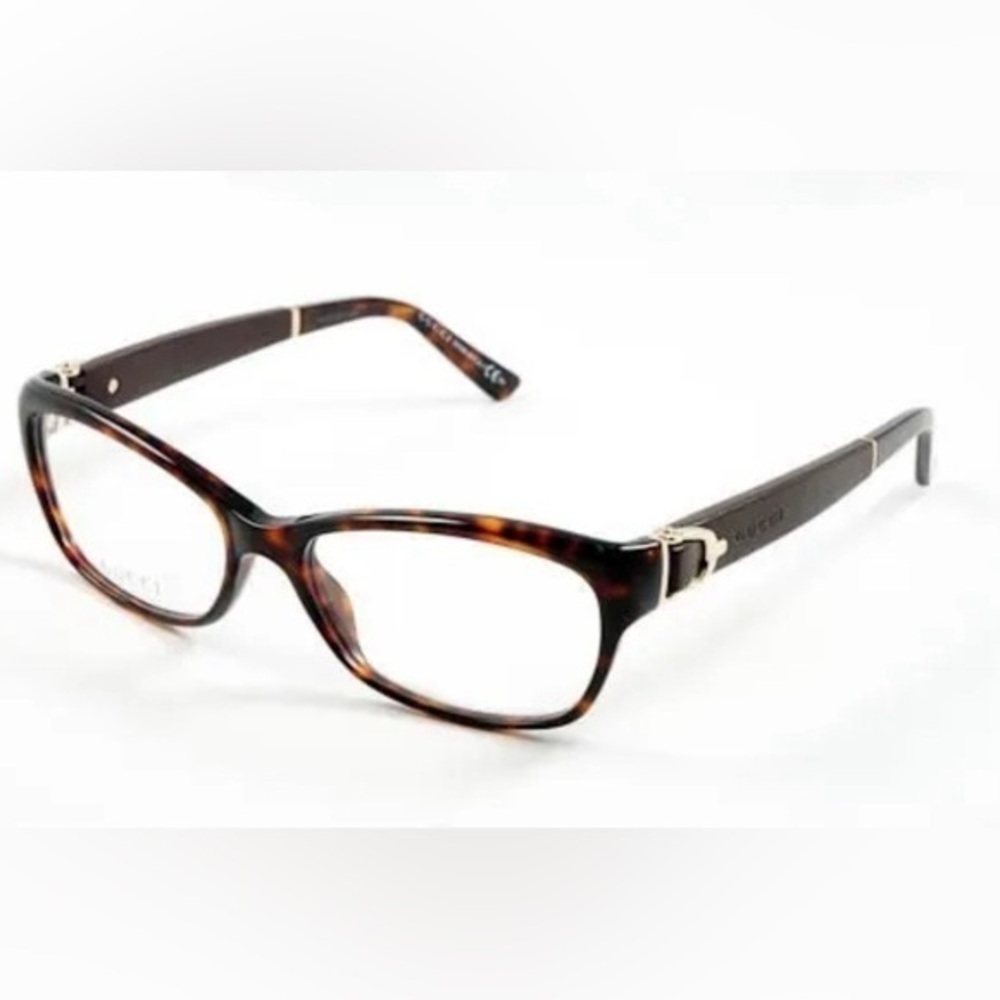 Gucci Full Rim Frame Glasses for Women Brown Tortoiseshell Frame & Leather Sides